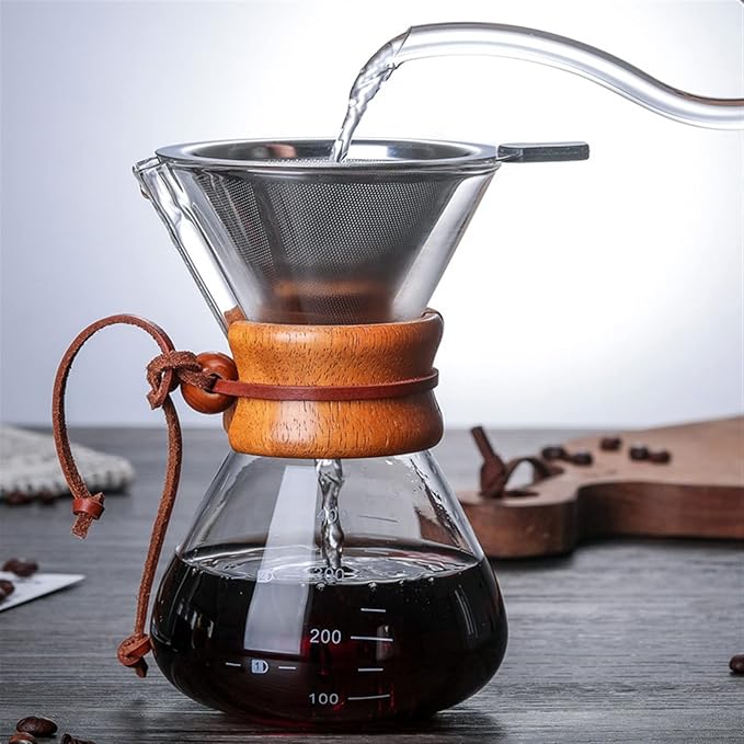 Glass Coffee Kettle with Stainless Steel Filter Drip Brewing Hot Brewer Coffee Pot Dripper Barista Pour Over Coffee Maker