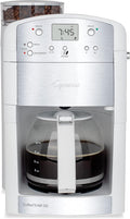 Capresso CoffeeTEAM GS 10-Cup Coffee Maker with Conical Burr Grinder Glass Carafe 464.02 White