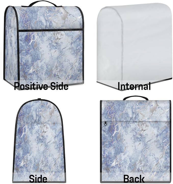cfpolar Kitchen Aid Mixer Cover Compatible with 6-8 Quarts Blue Silver Marble Stand Mixer Cover Kitchen Aid Mixers Accessories Appliance Organizer Bag Dust Covers with Zipper Pocket