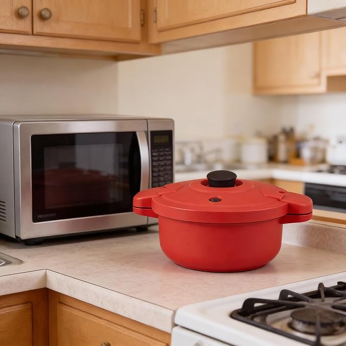 Large Micro-Cookware Microwave Rice Cooker Microwave Steamer for Vegetables Safe as Mixing and Serving Bowls Food Storage Container Cooker for Microwave For Small Kitchen Use