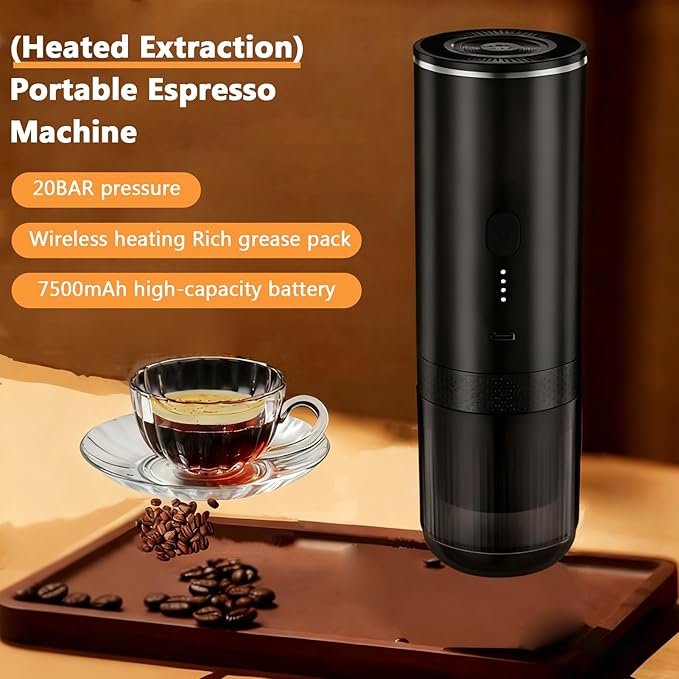 Portable Coffee Machine 20 Bar Nanometer Mini Travel Camping Machine With Ns Capsules And Coffee Powder for Home Outdoor Travel and Office (Black)