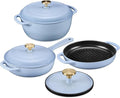 Best Choice Products Non-Stick Pot &amp Pan Cookware Set Cast Iron 2Qt Skillet W/Lid 10 Grill Or Griddle Pan W/Press 6Qt Enameled Dutch Oven Non-toxic For Cooking &amp Grilling - Cornflower