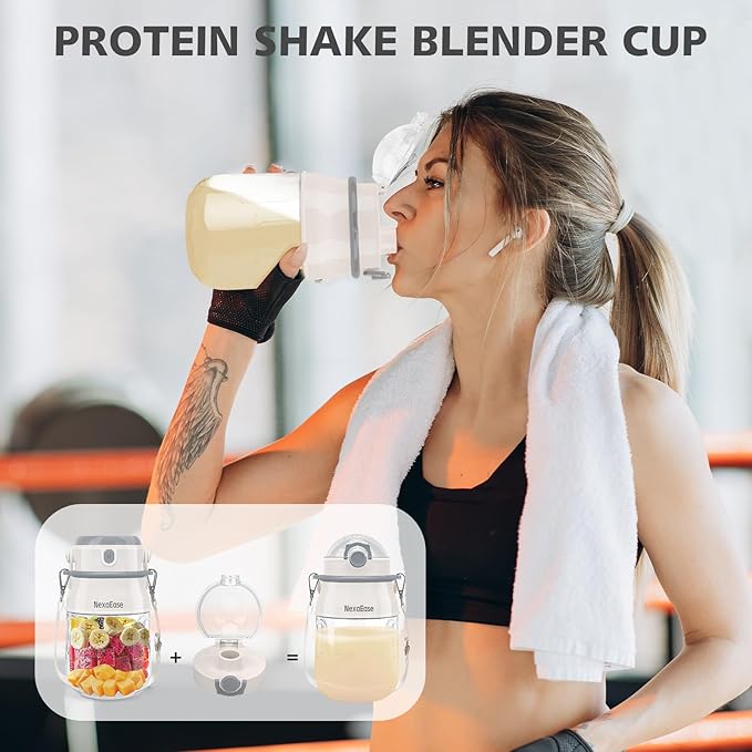Portable Blender for Shakes and Smoothies- Personal Juicer 27 OZ Electric Protein Shaker Bottle with Insulated Sleeve USB-C RechargeableTravel Lid- Small Blender Cup for Kitchen Office GymTrave