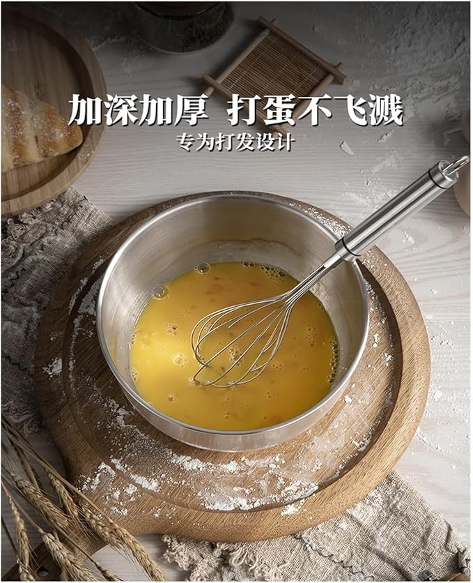 304 Stainless Steel Egg Beater Bowl Deepened Splash Proof Straight Edge Basin Baking Cake Whipped Cream Bowl(2400ml Small Size)