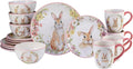 Unknown1 16 Pc Dinnerware Set Service for 4 Multi Color Off/White Pink Holiday Casual Farmhouse Round Ceramic Piece Dishwasher Safe Microwave