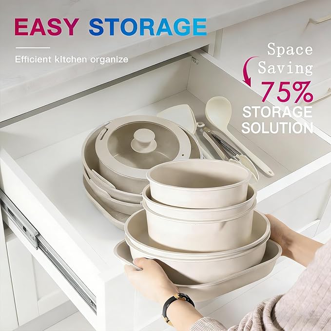 23-Piece Pots and Pans SetKitchen Nonstick Cookware Sets White Granite Induction Cookware Nonstick Cooking Set with Frying Pans &amp Saucepans
