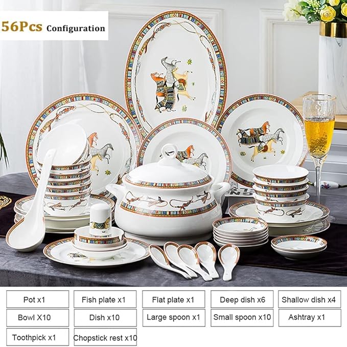 56 Pieces Porcelain Dinnerware Set for 10 People Modern Simplicityplate and Bowl Sets