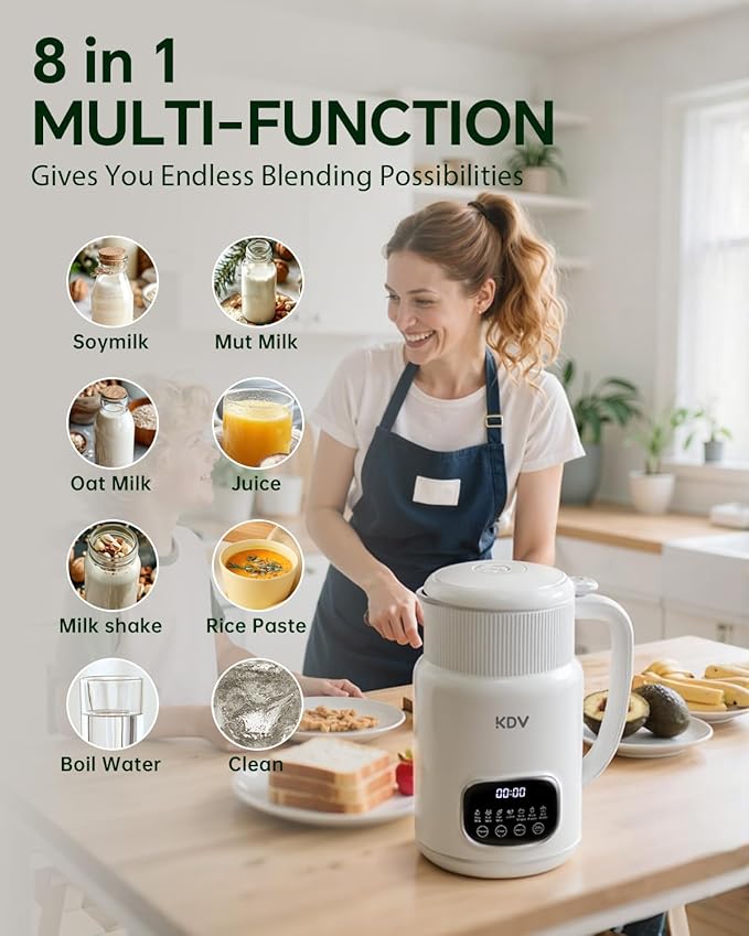 KDV 8-in-1 Nut Milk Maker 32oz Automatic Plant Milk Machine with Delay Start Soy Almond Oat Milk Stainless Steel Blender