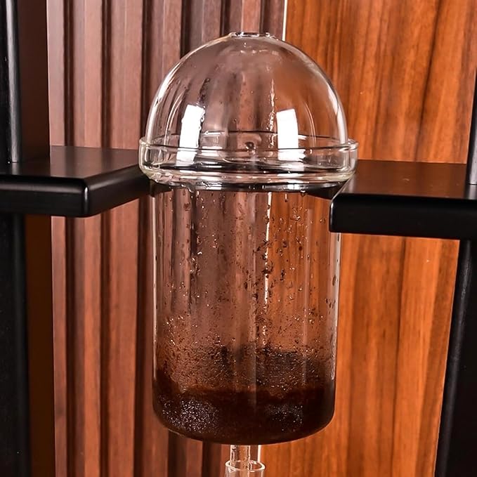 Cold Brew Coffee Tower 1000ml Large Capacity Ice Coffee Machine Slow Drip Technology with Black Wood Straight Frame Makes 6-8 Cups for Bars Clubs Parties