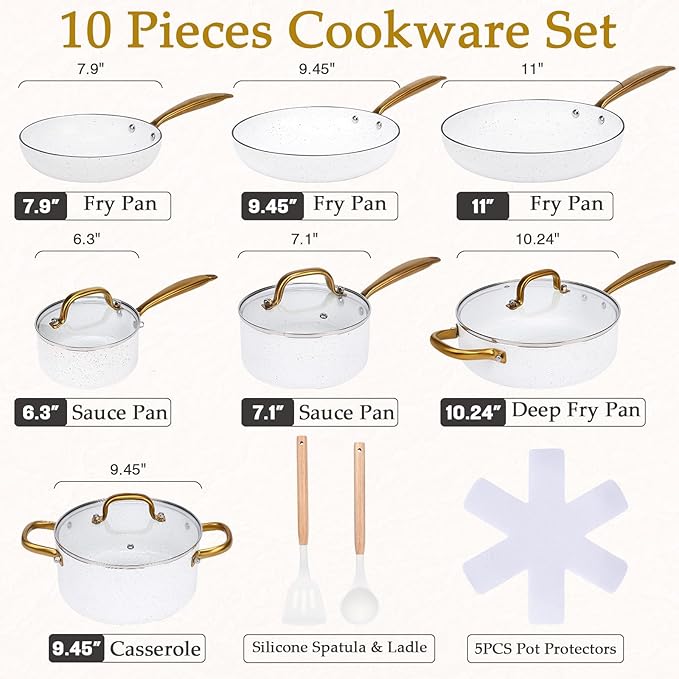18PCS Nonstick Pots and Pans Set Ceramic Cookware Set Kitchen Cooking Sets Oven/Dishwasher Safe Space-Saving DesignCompatible with All Stovetops White
