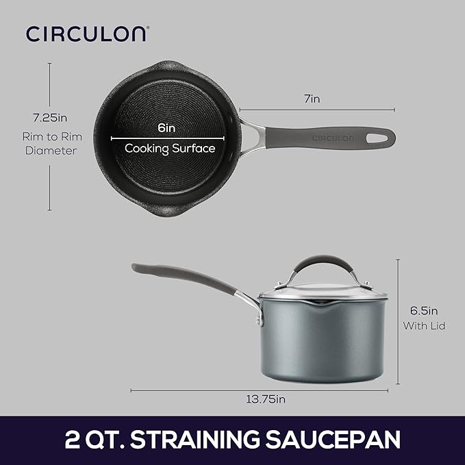 Circulon A1 Series with ScratchDefense Technology Nonstick Induction Straining Sauce Pan with Lid 2 Quart Graphite