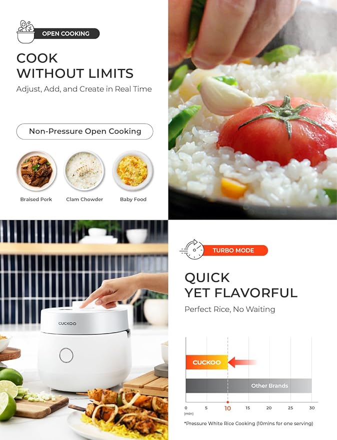 CUCKOO CRP-MHTR0309F | 3-Cup (Uncooked) Twin Pressure Induction Heating Rice Cooker | 11 Menu Options: High/Non-Pressure &amp More Made in Korea | White 3 Cups
