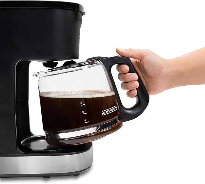 BLACK+DECKER CAFÉCRAFT 12-Cup Coffee Maker One-Switch Drip Coffeemaker with Vortex Showerhead Technology Sneak-A-Cup Keep Warm Function Stainless Steel