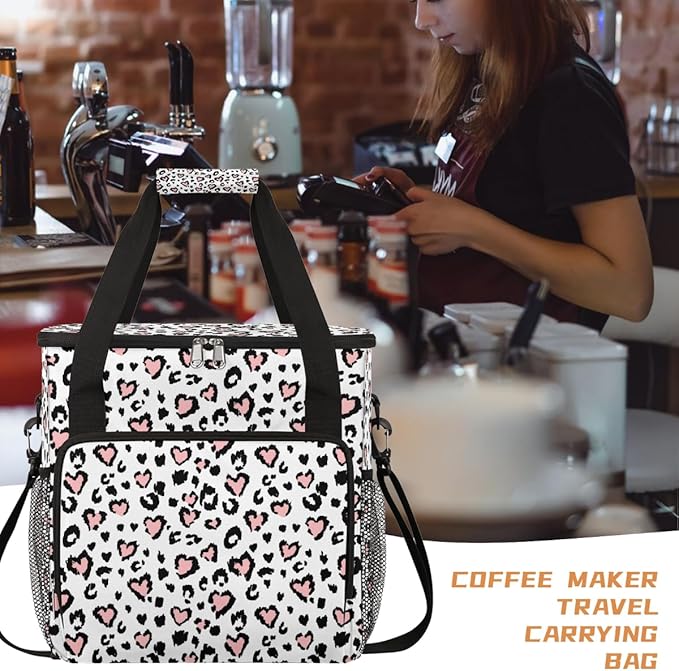 Animal Skin Cattle Coffee Maker Carring Bag Travel Carrying Storage Tote Bag Compatible with Keurig K-Mini or K-Mini Plus Portable Single Serve Coffee Brewer Case with Pockets for K-cup Pods