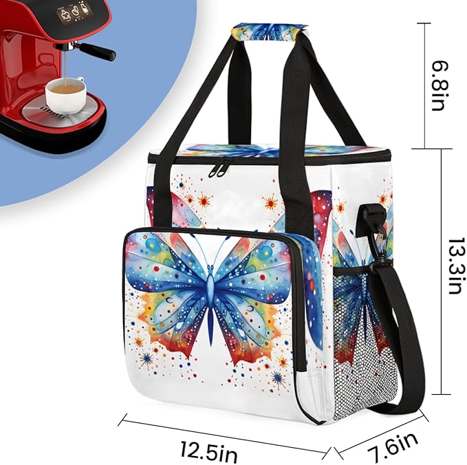 Abstract Butterfly Coffee Maker Carrying Bag Cute Butterfly Travel Storage Bag Compatible with K-Mini or K-Mini Plus Single Serve Coffee Brewer Carrying Case with Multiple Pockets &amp Shoulder Str