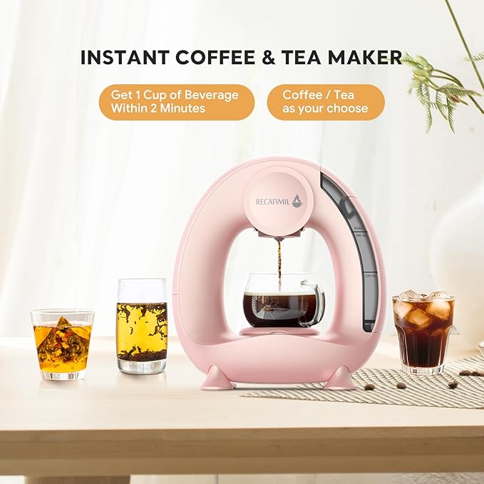 Single Serve Coffee Maker For K Cup Pod and Coffee Grounds /Tea Fast Brew in 2 minutes 2 IN 1 One Button Coffee Machine 4-8 Oz Brew Sizes Stylish＆Compact For Home Office RV and Dorm Pink