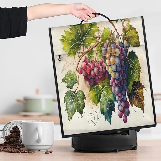 Kitchen Aid Mixer Cover Painting Fruit Grape Stand Mixer Cover Compatible with 6-8 Quarts Stand Mixers Dust Covers with Zipper Pocket Foldable Washable Kitchen Aid Organizer Bag
