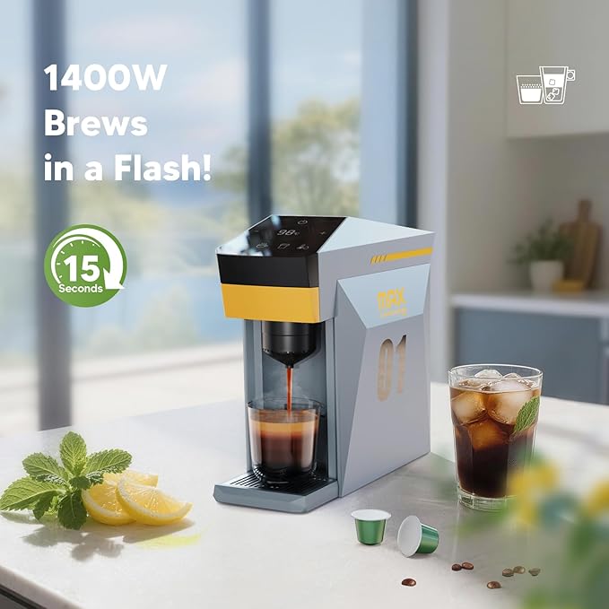BENFUCHEN 4 in1 Single Serve Coffee Maker 19 Bar Espresso Coffee Machine For KCup/Nespre sso OriginalLine Capsules/Ground Coffee Single Cup Coffee Brewer 1400W Fast Brew in 1 Minute Cloud Gray