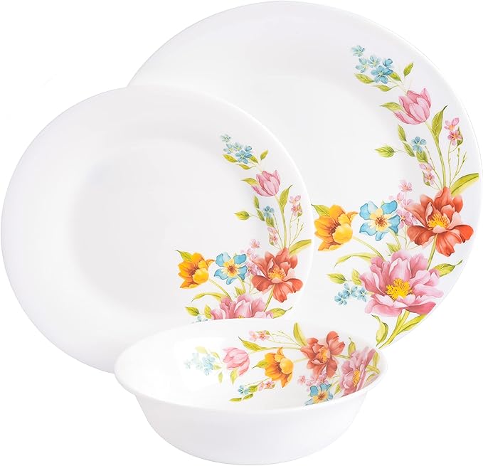 Gibson Home Ultra Break and Chip Resistant 18-Piece Round Dinnerware Set Service for 6 – Red Floral Plates and Bowls Microwave &amp Dishwasher Safe