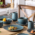 Ceramic Dinnerware Set 17 Pcs Matte Blue Porcelain Dinner Set Porcelain Bowls and Plates Sets Nordic Style Tableware Combination Set Cereal Bowl/Soup Plate/Mug Set Service for 4