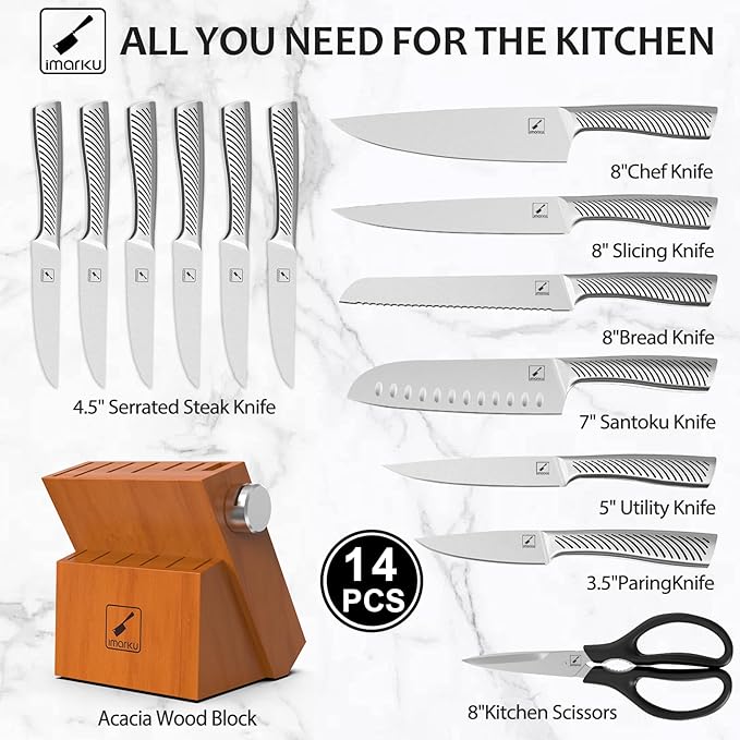imarku 14PCS Kitchen Cookware Sets &amp Premium Knife Block Set