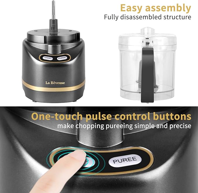 La Reveuse 250W Liberty Blender (Black) + La Reveuse 2-Cup Small Food Chopper (Metallic Grey)