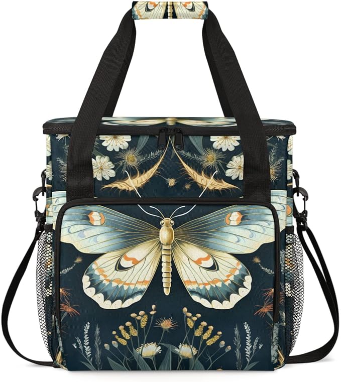 Gothic Butterfly Coffee Maker Carrying Bag Glitter Butterfly Travel Storage Bag Compatible with K-Mini or K-Mini Plus Single Serve Coffee Brewer Carrying Case with Multiple Pockets &amp Shoulder St