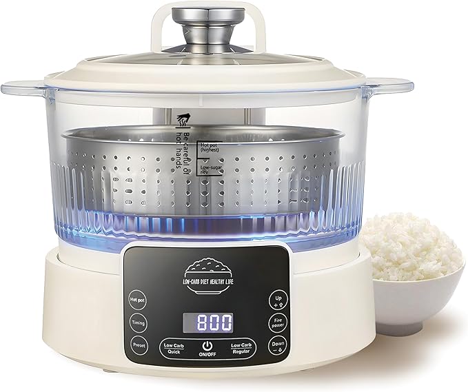 Low Carb Rice Cooker3L Multifunction Low Sugar Rice Cooker SmallReservable &amp Timable4H Keep WarmCookingSimmeringStewingSteaming All In OneIdeal for Small FamilieApartment(3LBeige)