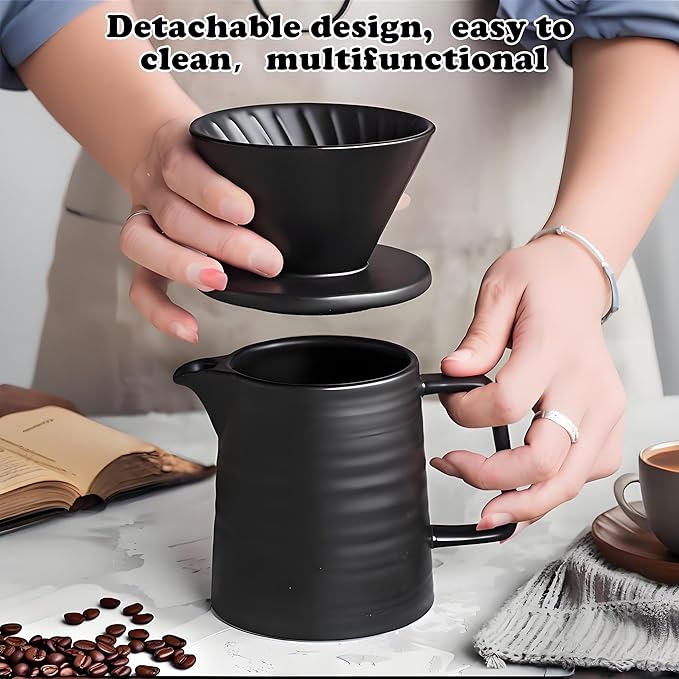 Pour Over Coffee Maker 17oz Pour Over Coffee Dripper Ceramic Retain Heat with 50PCS Paper Coffee Filter for Father's Day Christmas Reusable Drip Coffee Maker for Café Restaurant Home Camping
