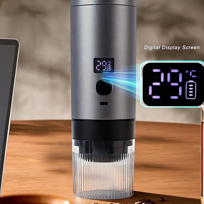 Zerodis Portable Coffee Machine 3 in 1 Rechargeable Coffee Maker with Spoon 200ml Fast Heating Temp Digital Display Fine Mesh Filter Cold Hot Extraction for Camping Office