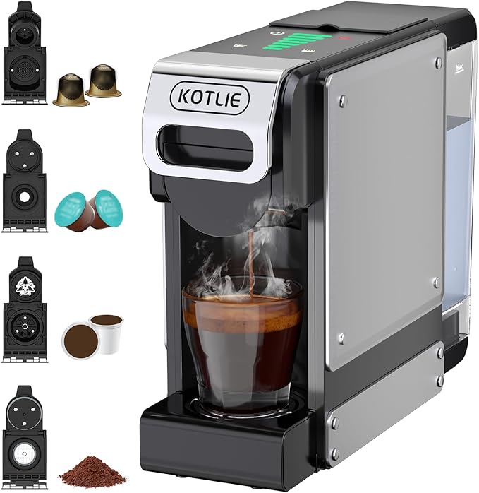 KOTLIE Single Service Coffee Maker for K*cup/Dol*e Gu*to/Ne*presso Original and Ground Coffe34 oz7 Water LevelsCompact Coffee MakerST-550 (Black)