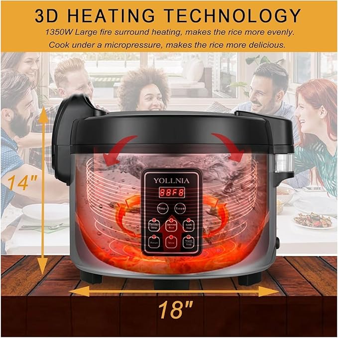 Rice Cooker 65 Cups 13.8QT Electric Food Warmer LED Display Timer 1350W Multi-function Sushi Rice Cooker for Restaurants