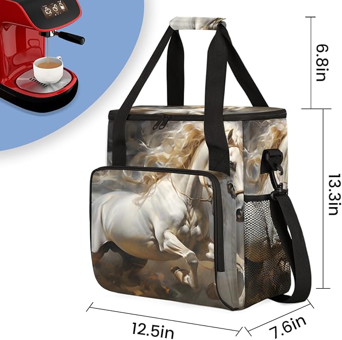 White Horse Coffee Maker Carrying Bag Portable Travel Storage Tote Bag Compatible with K-Mini or K-Mini Plus Single Serve Coffee Brewer Carrying Case with Multiple Pockets &amp Shoulder Strap