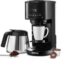 Gourmia 2-in-1 Single Serve and 12 Cup Coffee Maker - Drip Brew K-Cup Compatible Programmable Pause and Serve Removable Filter Thermal Carafe Black