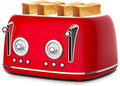 Long Slot Toaster 4 Slice Wide Slot Stainless Steel Toaster with 6 Browning Settings &amp Bagel Defrost/Reheat Functions Compact Kitchen Toasters with Removable Crumb Tray 1500W (Red)