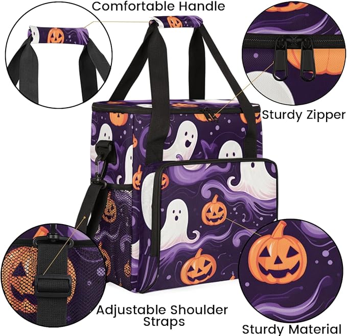 Halloween Ghosts Coffee Maker Carrying Bag Retro Ghosts Travel Storage Bag Compatible with K-Mini or K-Mini Plus Single Serve Coffee Brewer Carrying Case with Multiple Pockets &amp Shoulder Strap
