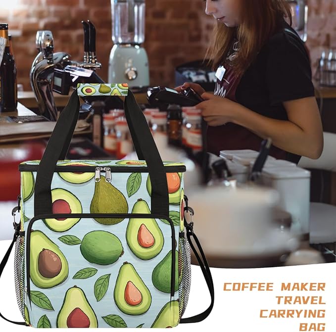 Avocado Fruit Coffee Maker Carring Bag Travel Carrying Storage Tote Bag Compatible with Keurig K-Mini or K-Mini Plus Portable Single Serve Coffee Brewer Case with Pockets for K-cup Pods