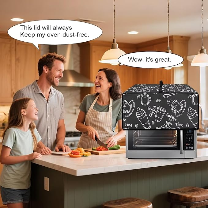 Coffee Graffiti Toaster Oven Cover Heavy Duty Heat-resistant Protective Case Faux Linen Polyester Protector with Handle &amp Pockets for Everyday Home Kitchens