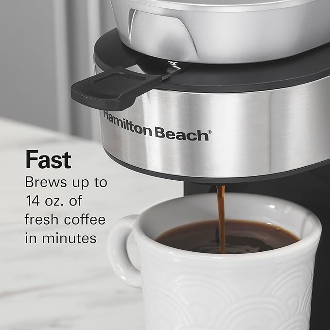 Hamilton Beach The Scoop Single Serve Coffee Maker &amp Fast Grounds Brewer for 8-14oz. Cups Brews in Minutes 40oz. Removable Reservoir Stainless Steel (49987)Silver