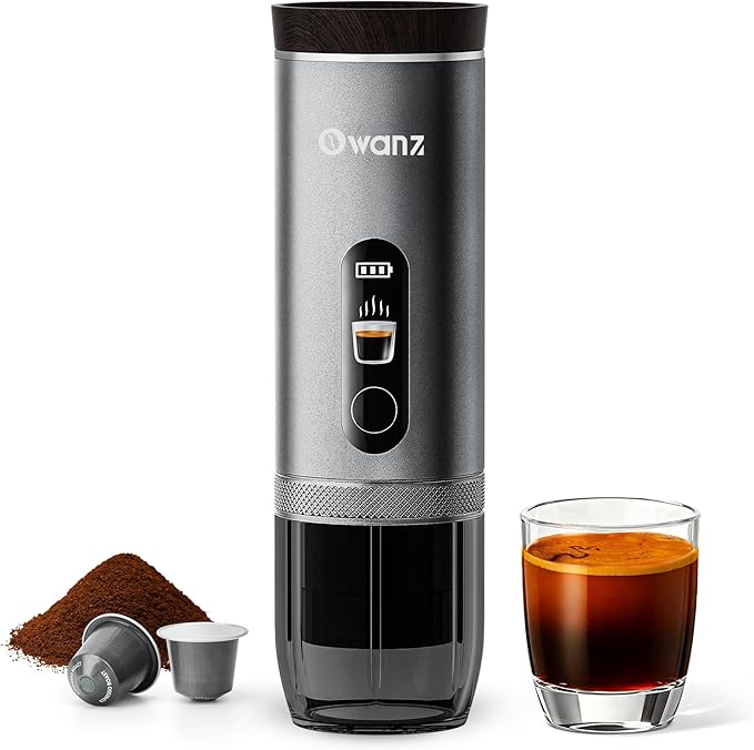Electric Portable Espresso Machine 20 Bar Travel Coffee Maker Self-Heating with 9000mAh Battery Compatible with Ground Coffee &amp NS Capsule for Camping Car RV Hiking (Silver)