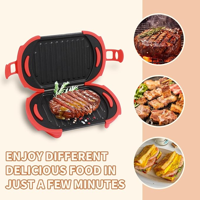 Microwave Sandwich Maker Microwave Toaster Grill Cheese Panini Press Maker Dishwasher Safe Removable Non-Stick Plates Silicone Microwavable Cookware Fast Cooking for Breakfast Snacks Red