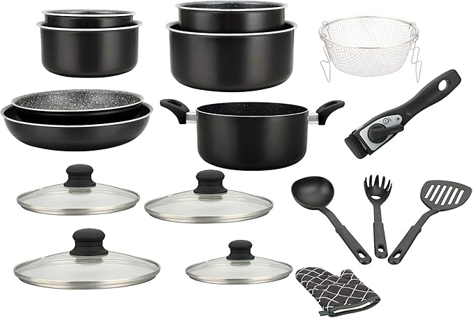 Induction Saucepan Set Saucepan and Pans Set for All Hobs 17 Element Cookware Set Special for Cooking with Marble Coated Pots and Pans and Handle