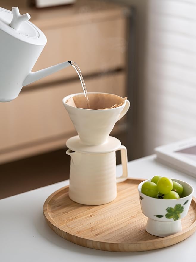 Pour Over Coffee MakerCeramic Coffee Maker With 40 pcs Paper Filter15oz/450ml Pour Over Coffee Dripper (White V02)