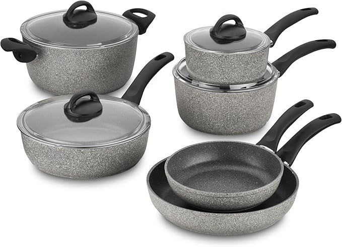 BALLARINI Parma by HENCKELS 10-pc Nonstick Pot and Pan Set Made in Italy Set includes fry pans saucepans sauté pan and Dutch oven with lidGray