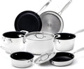 Nuwave 9pc Stainless Steel Pro-Smart Cookware Set Tri-Ply Heavy-Duty Construction Ergonomic Stay-Cool Handles Duralon Blue Healthy Non-Stick Ceramic Coating Induction-Ready &amp Works on All Cook