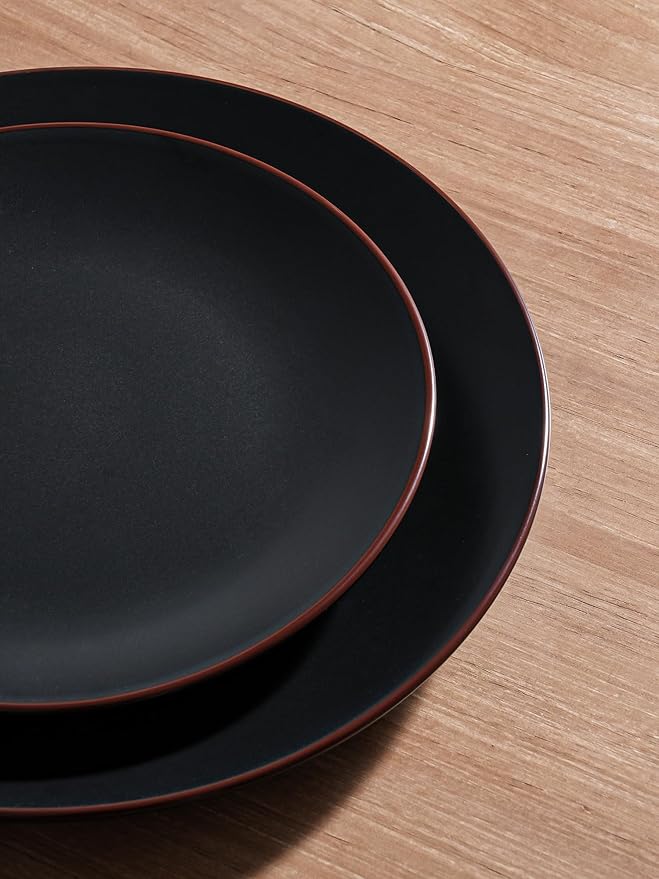 Famiware Venus Dinnerware Sets and Mercury Coffee Mugs Set of 4 16 Pieces Plates and Bowls Sets Microwave and Dishwasher Safe Black
