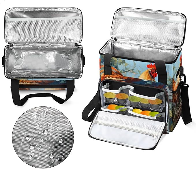 Coffee Maker Carrying Bag Oil Painting Rooster Single Cup Coffee Maker Travel Bag Compatible with Keurig K-Mini or K-Mini Plus Portable Storage Bag with Shoulder StrapAZ-205