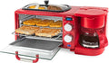 Nostalgia 3-in-1 Retro Breakfast Station - Includes 5 Cup Coffee Maker Non-Stick Ceramic Griddle and 4-Slice Toaster Oven - Built-In Timer Reusable Coffee Filter Space-Saving Design - Red