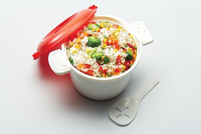 KitchenCraft Rice Cooker - Microwave Steamer BPA Free Plastic 1.5 Litre White/Red