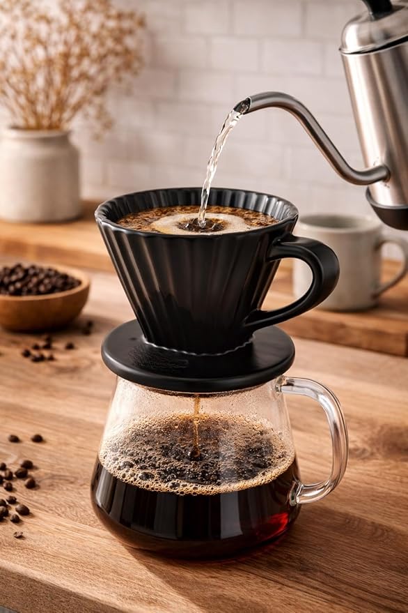 Chantal Lotus ceramic pour over coffee dripper 8 Ounce Matte Black